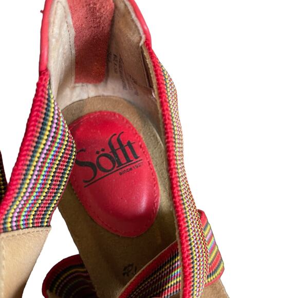 Sofft Women’s Cary Leather Strappy Striped Wedge Sandal-Red, Size 7.5 M - Picture 9 of 10